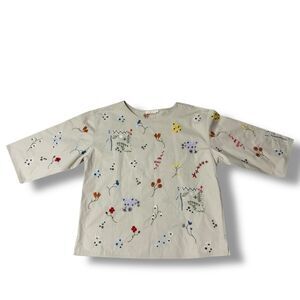 Tory Burch Robinson Embroidered Cotton Twill Top Floral Boatneck Size Large